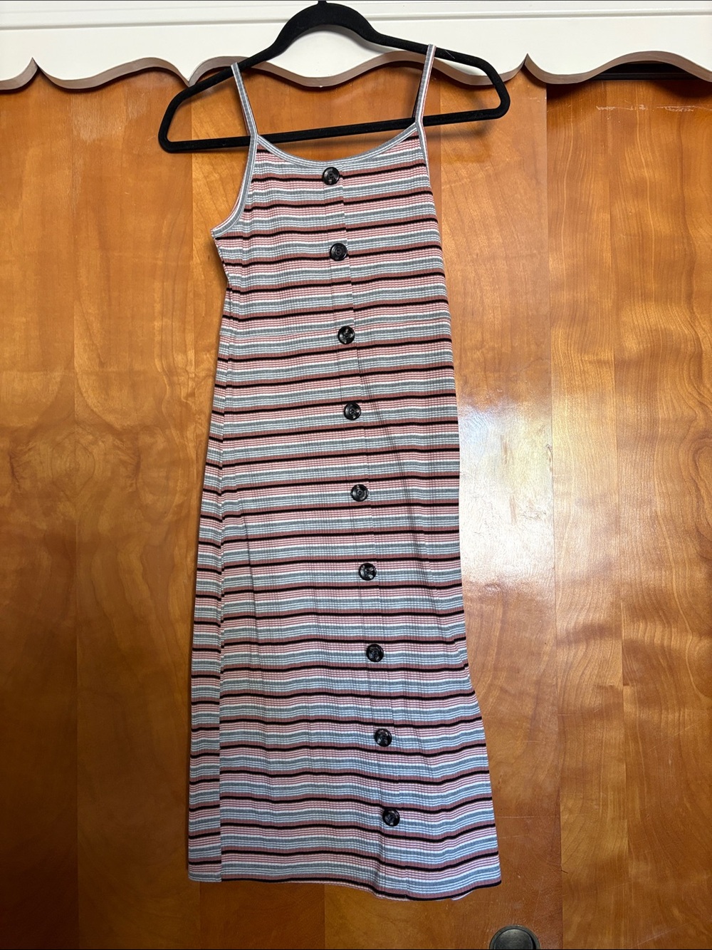 Knitworks Striped Button-Front Midi Dress in Pink and White